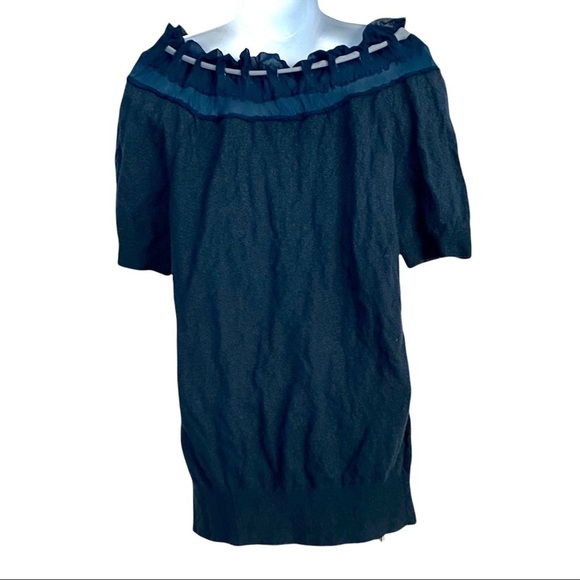 Worth Aqua Green Metallic Lace Ruffle Blouse Top M - Picture 4 of 9